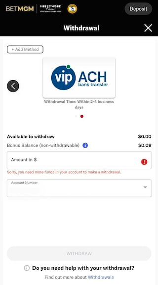 BetMGM withdrawal example