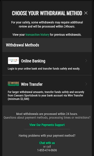 Caesars Sportsbook withdrawals