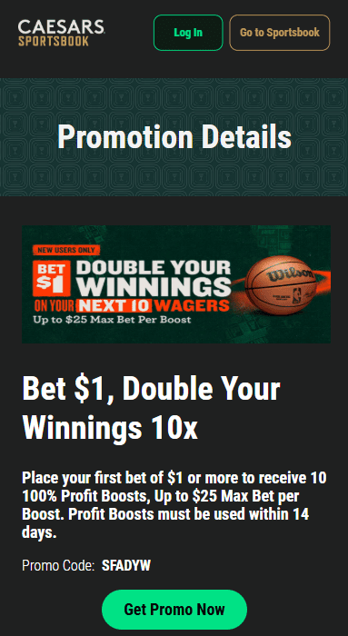 caesars sportsbook new jersey: get 100% profit boost and double your winnings 10x