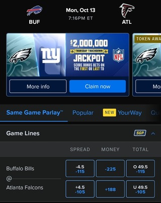 FanDuel Odds for Bills vs. Falcons