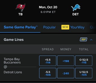 FanDuel Odds for Bucs vs. Lions