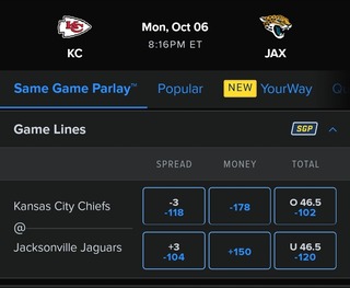 FanDuel Odds for Chiefs vs. Jaguars