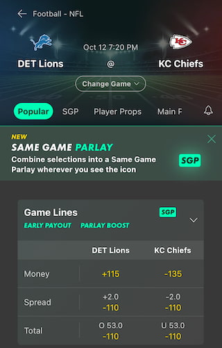 Lions vs. Chiefs NFL Week 6 odds from Bet365 Kansas Sportsbook