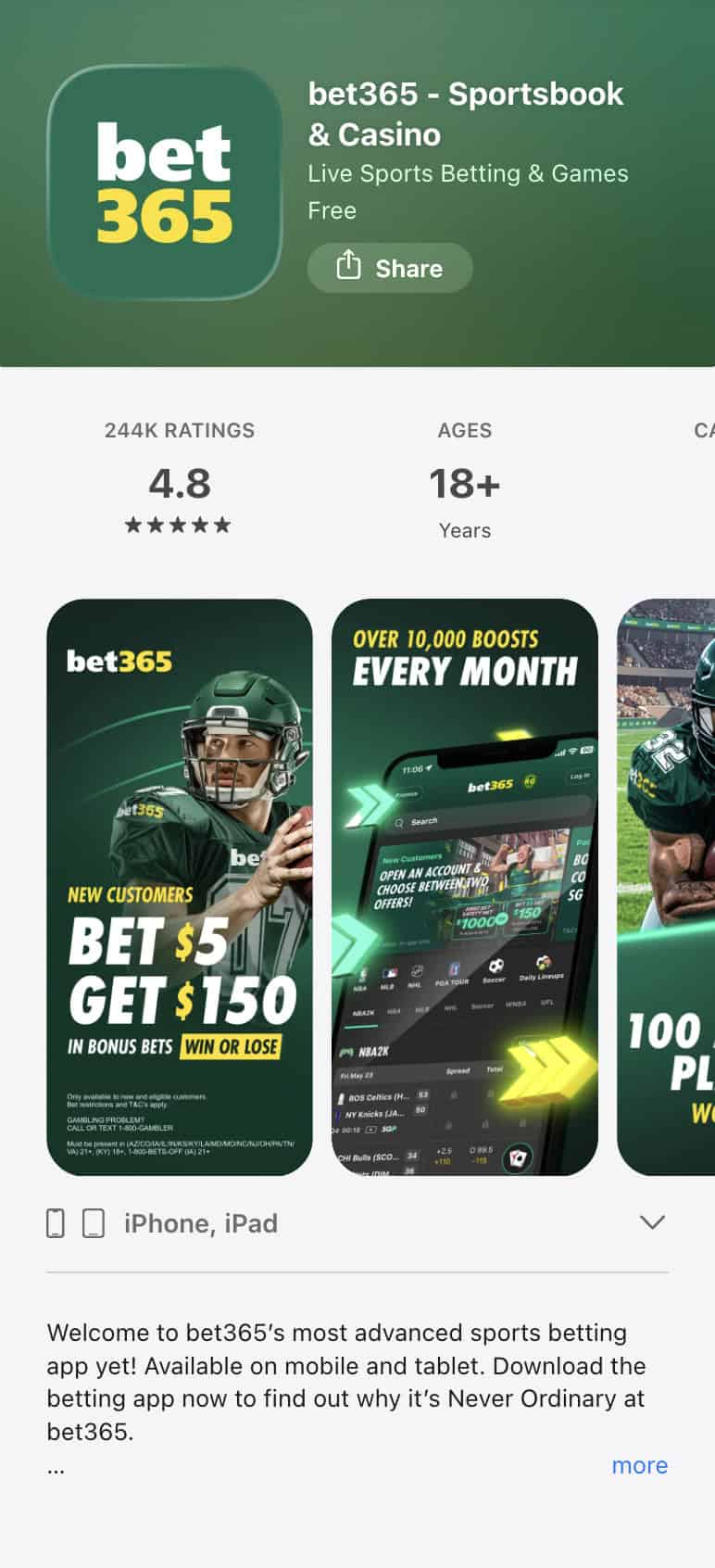 Top college football apps: Bet365 app