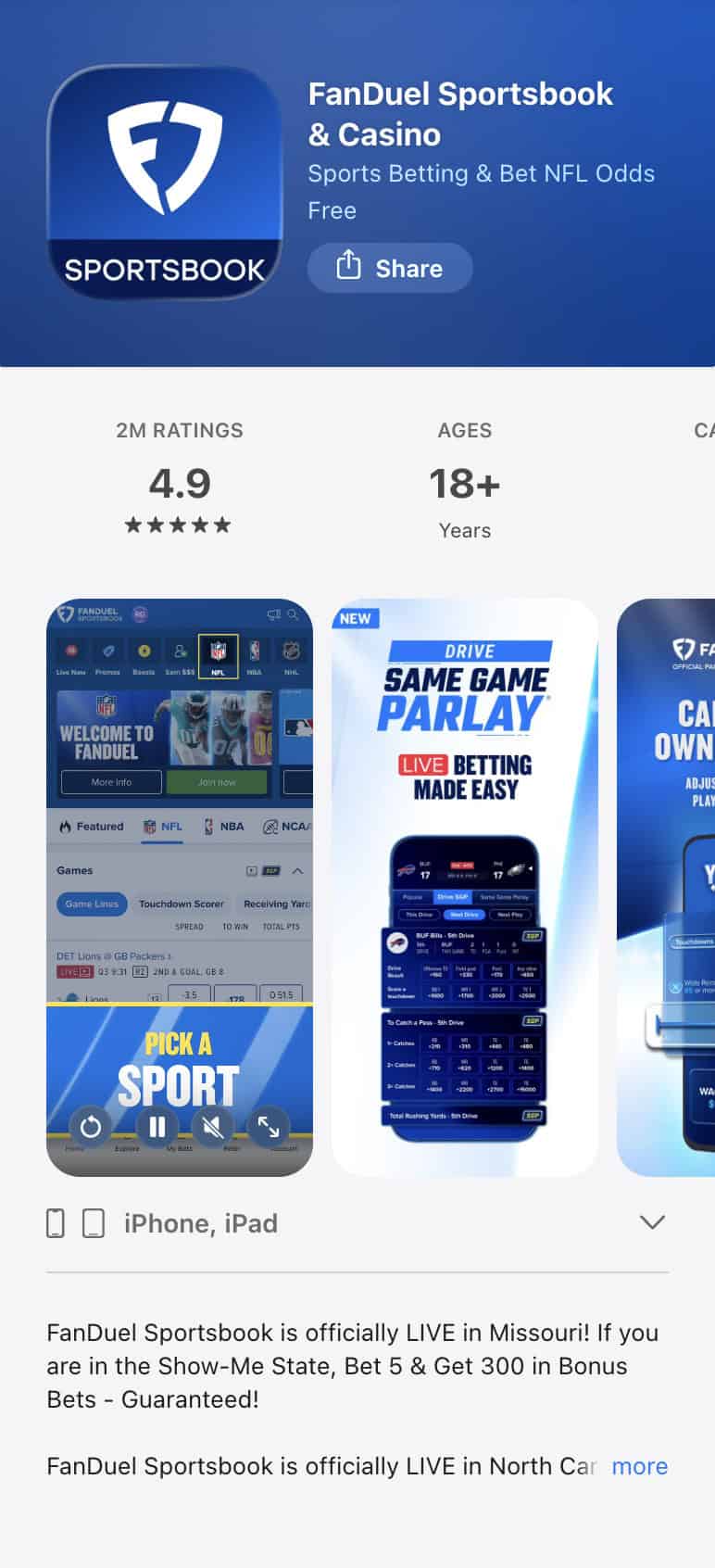 CFB betting apps: Fanduel betting app
