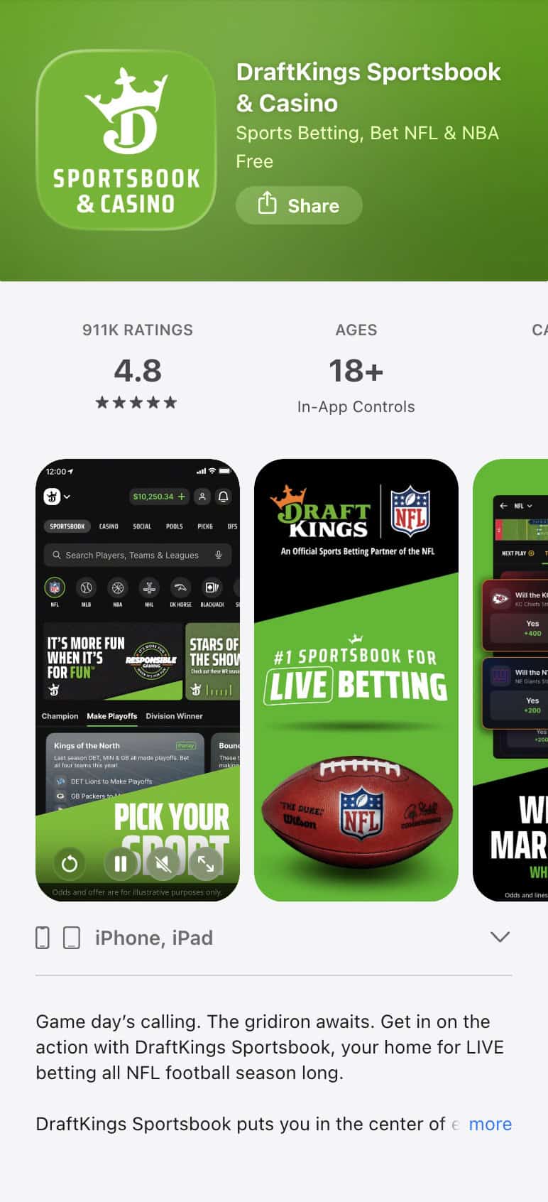 college football sportsbook apps: Draftkings app
