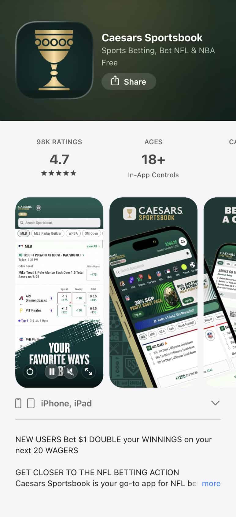 College apps football: Caesars app