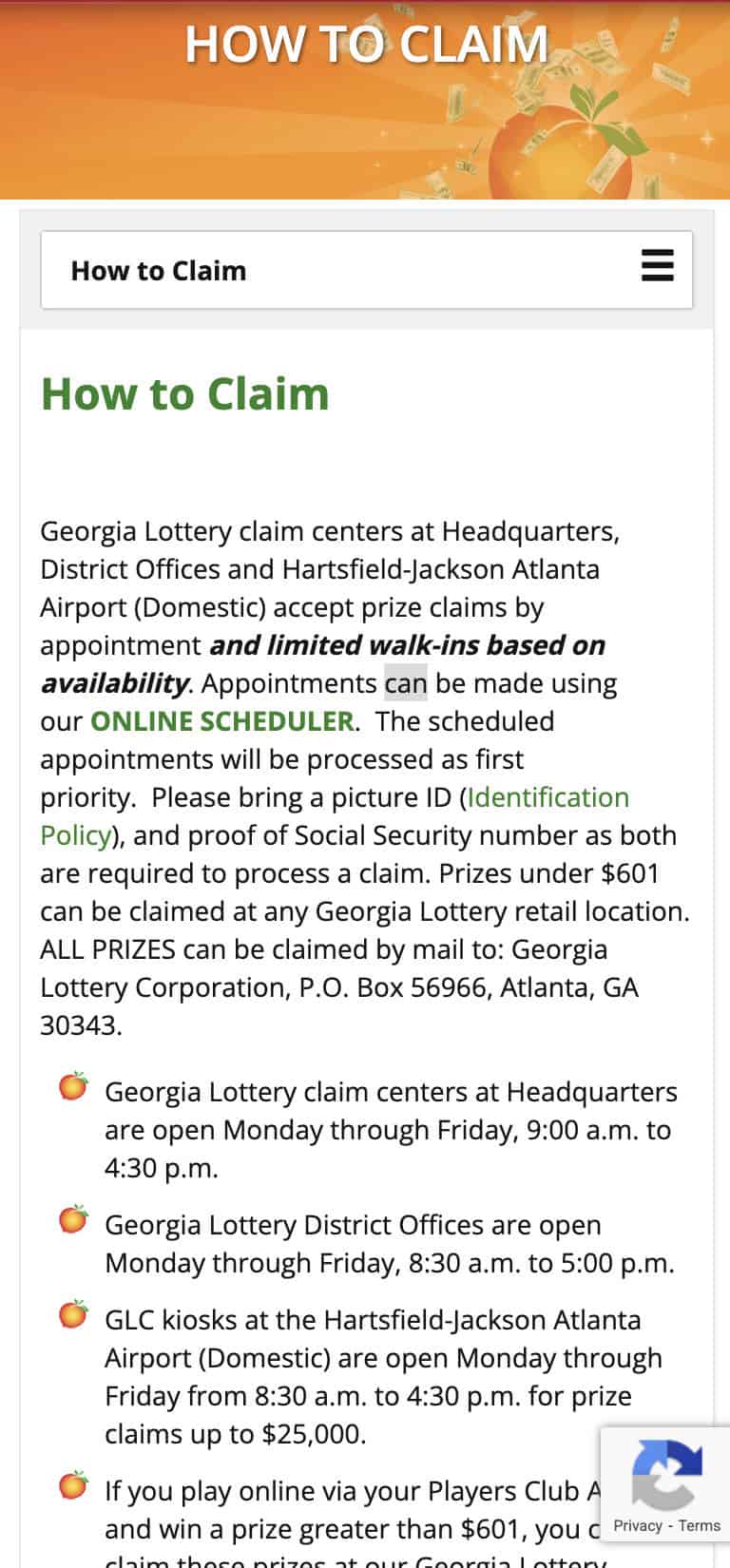 GA Lottery how to claim winnings