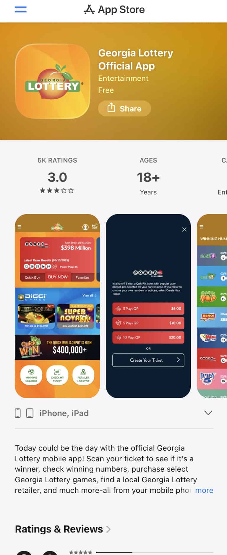 GA Lottery payment via app: download & sign up