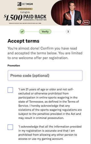 BetMGM TN bonus code field