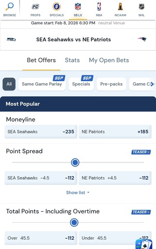 BetRivers Super Bowl 60 Odds