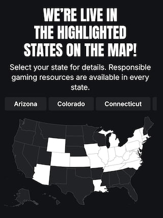 Map of Fanatics Sportsbook legal states