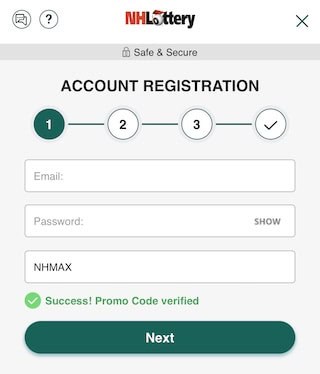 NH Lottery promo code field: where to enter the code during sign up