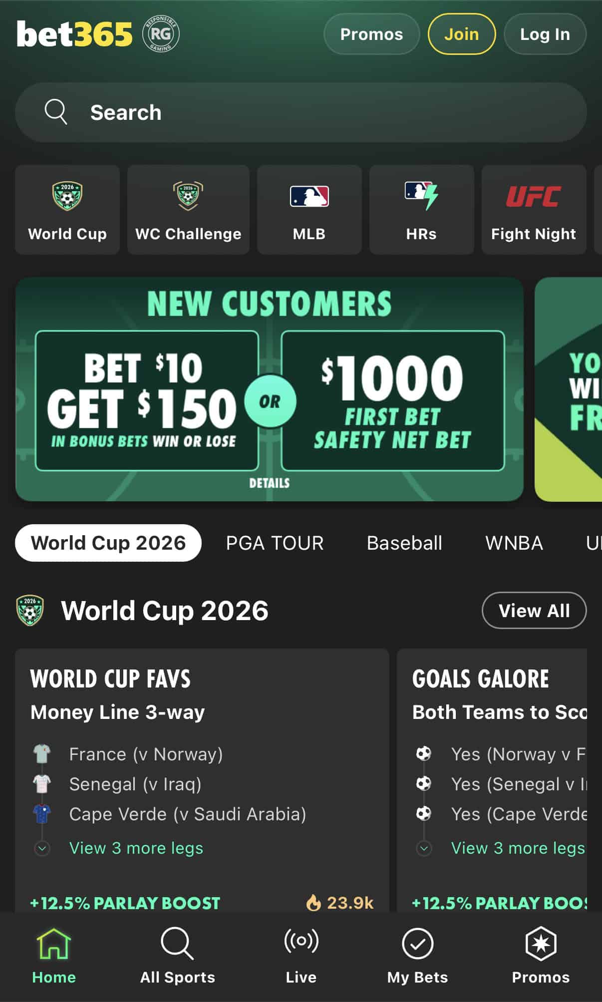 Bet365 mobile interface