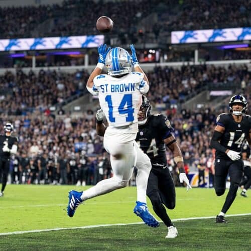 Amon-Ra St. Brown is one of the most heavily used wide receivers near the end zone.