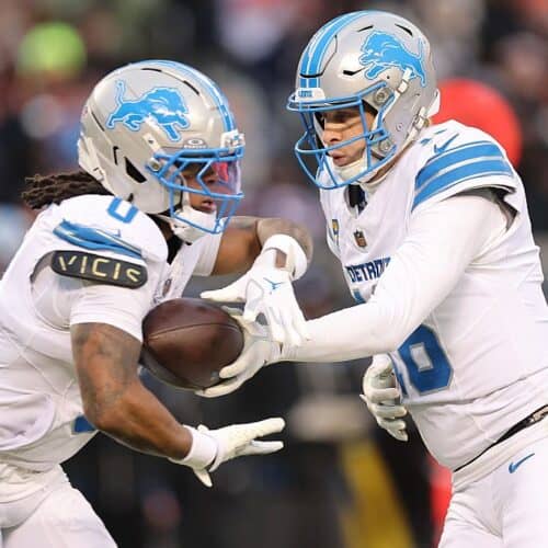 Target Jared Goff and Jahmyr Gibbs in DFS lineups.