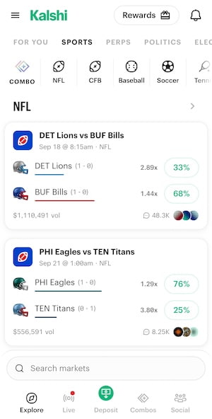 Kalshi app interface and NFL trading