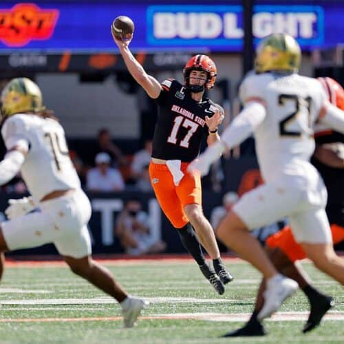 Oklahoma State QB Drew Mestemaker should lead a high-scoring offense in Week 7.