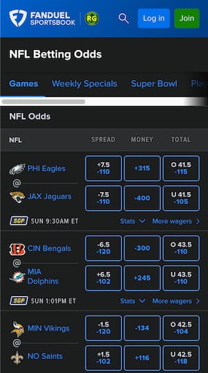 NFL betting FanDuel app